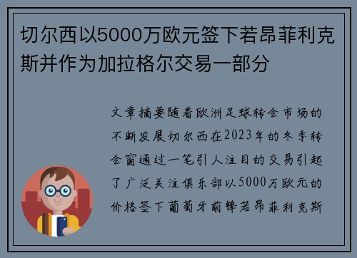 切尔西以5000万欧元签下若昂菲利克斯并作为加拉格尔交易一部分